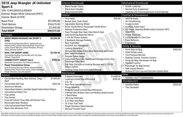 2018 Jeep Wrangler JK Unlimited Sport S