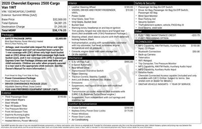 2020 Chevrolet Express 2500 Work Van Cargo