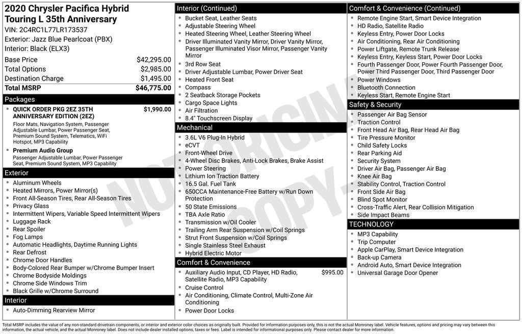 2020 Chrysler Pacifica Hybrid Touring L