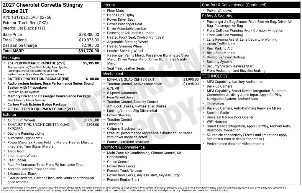 2027 Chevrolet Corvette Stingray 2LT