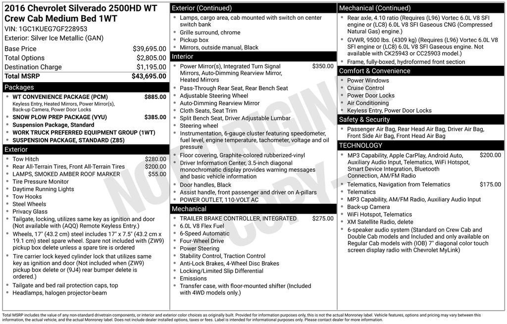 2016 Chevrolet Silverado 2500 HD Work Truck