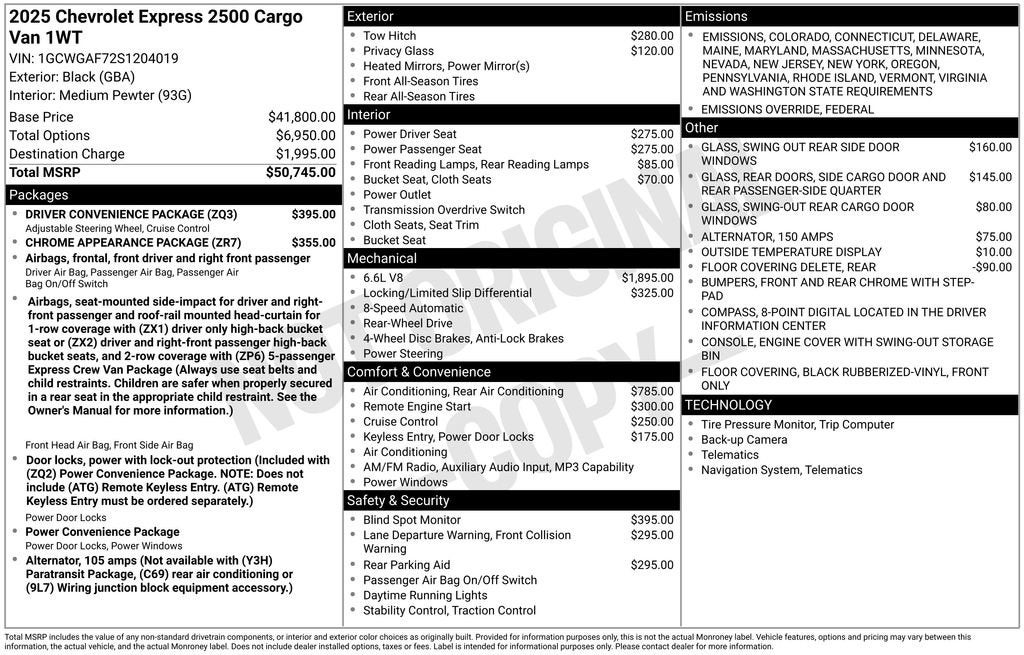 2025 Chevrolet Express Cargo 2500 WT