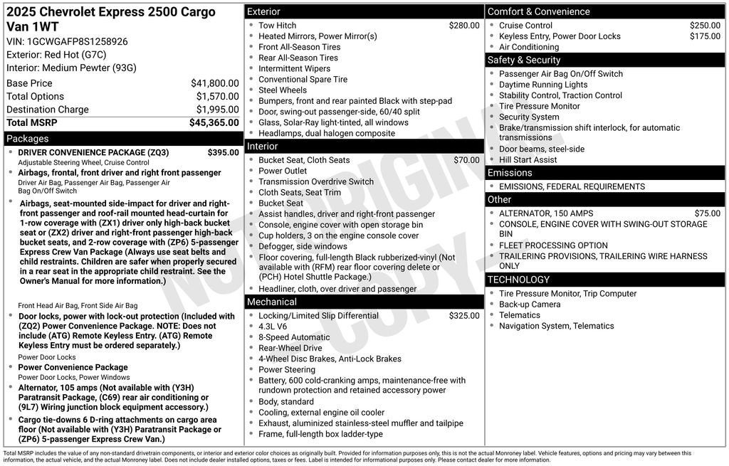 2025 Chevrolet Express Cargo 2500 WT