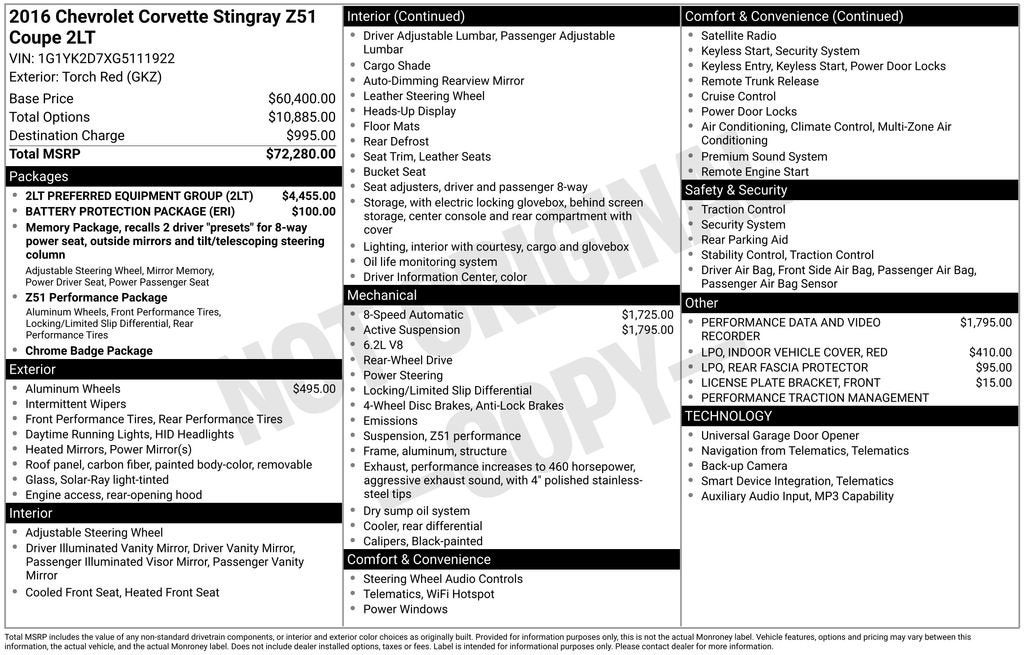 2016 Chevrolet Corvette Stingray Z51 2LT