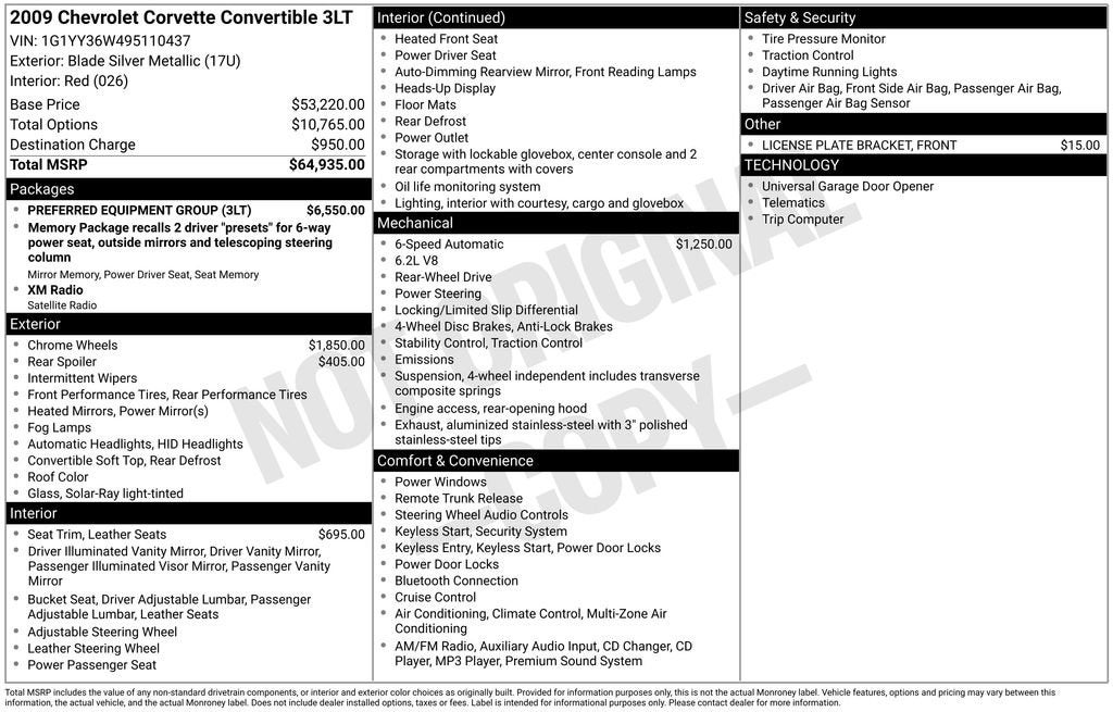 2009 Chevrolet Corvette w/3LT