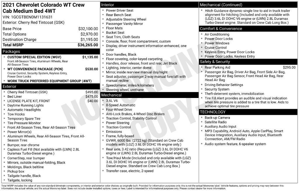 2021 Chevrolet Colorado 4WD Work Truck