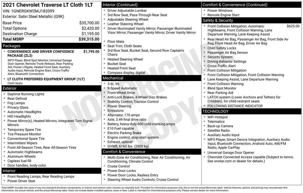 2021 Chevrolet Traverse LT Cloth